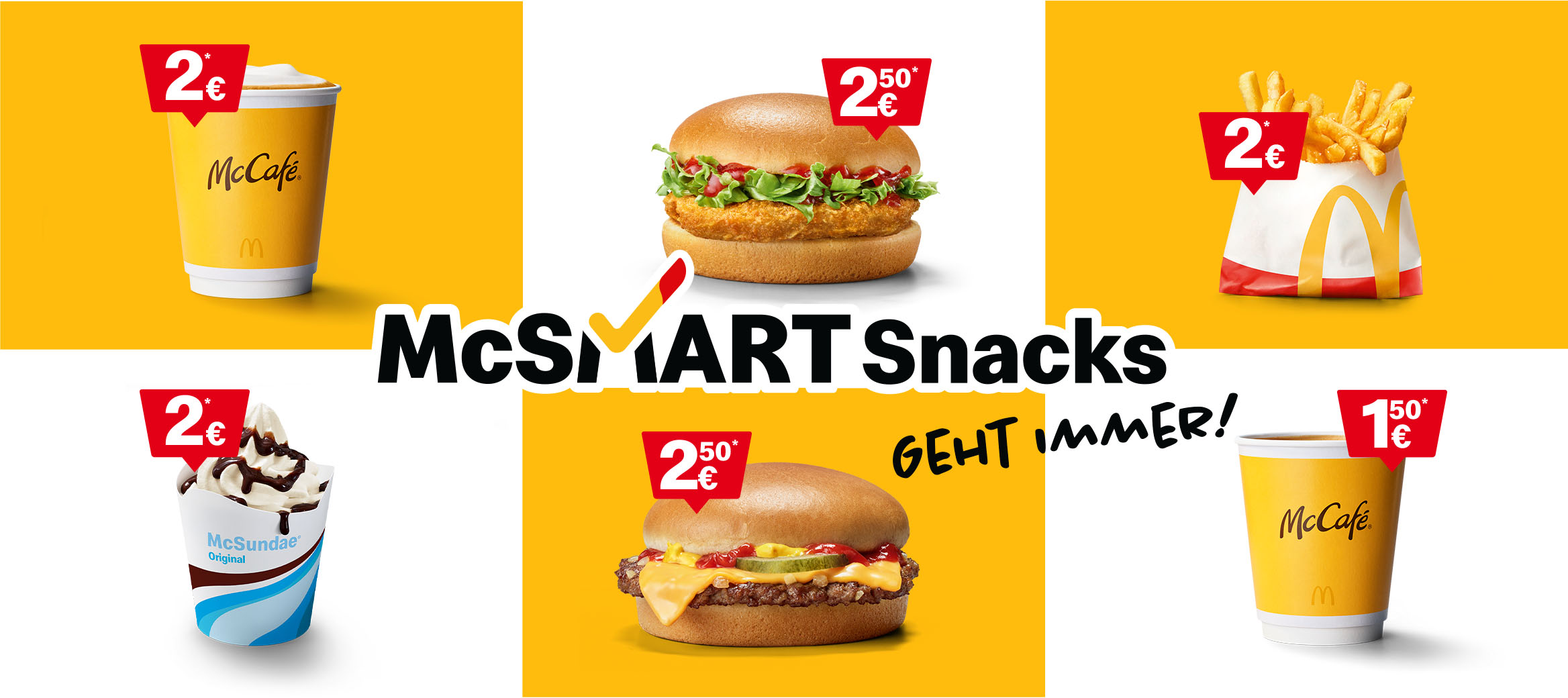 Man sieht 6 Snacks. Zu lesen ist McSmart Snacks. Geht immer.
