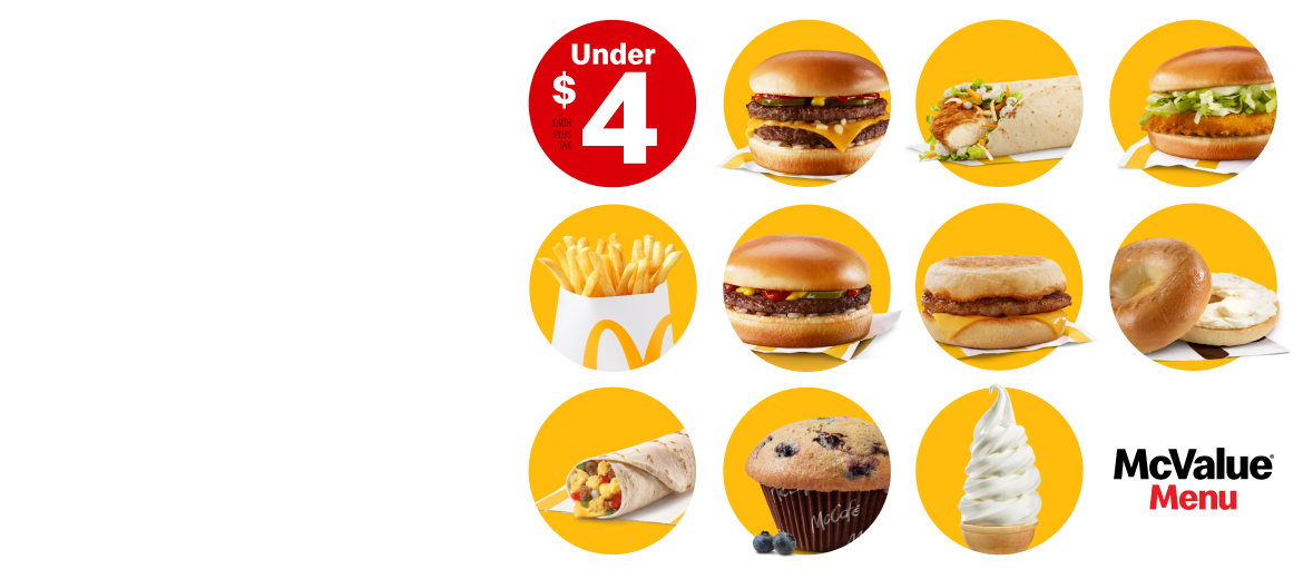 McValue items under four dollars plus tax