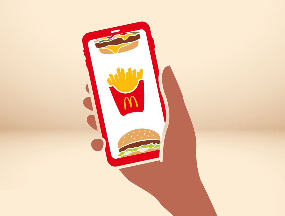 Wir sehen: Big Rösti und eine illustrierte Hand mit geöffneter McDonald’s App.