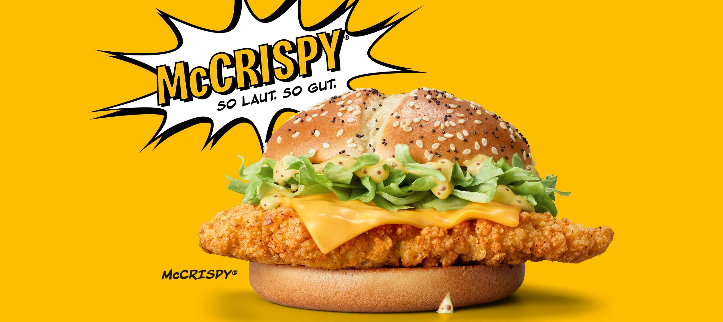 Bild zeigt den McCrispy® mit Logo: So laut. So gut.