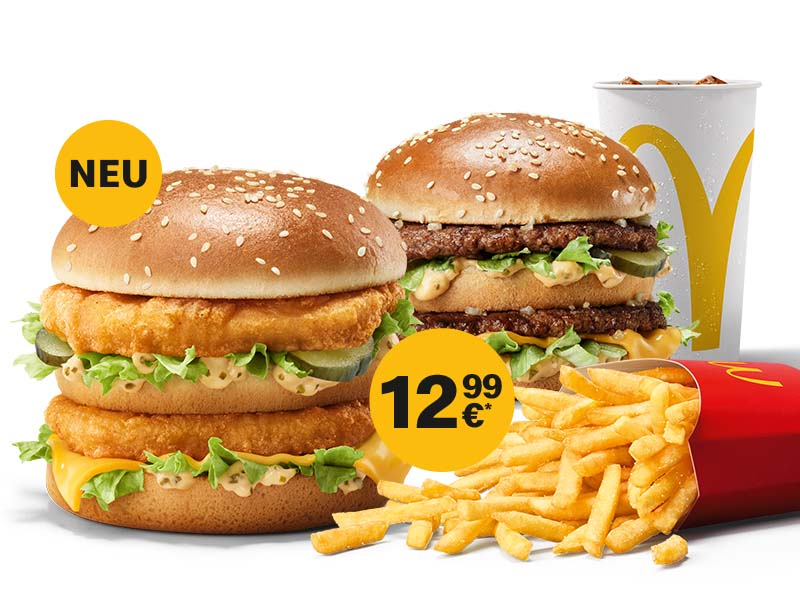 App Caption Abgebildet ist der neue Chicken Big Mac® + ein Big Mac®. Text: 1 Big Mac® nach Wahl gratis