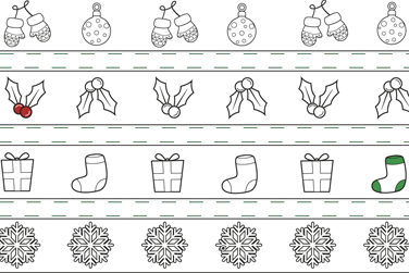 Christmas paper chains with gloves, baubles, presents, mistletoe, snowflakes and presents.