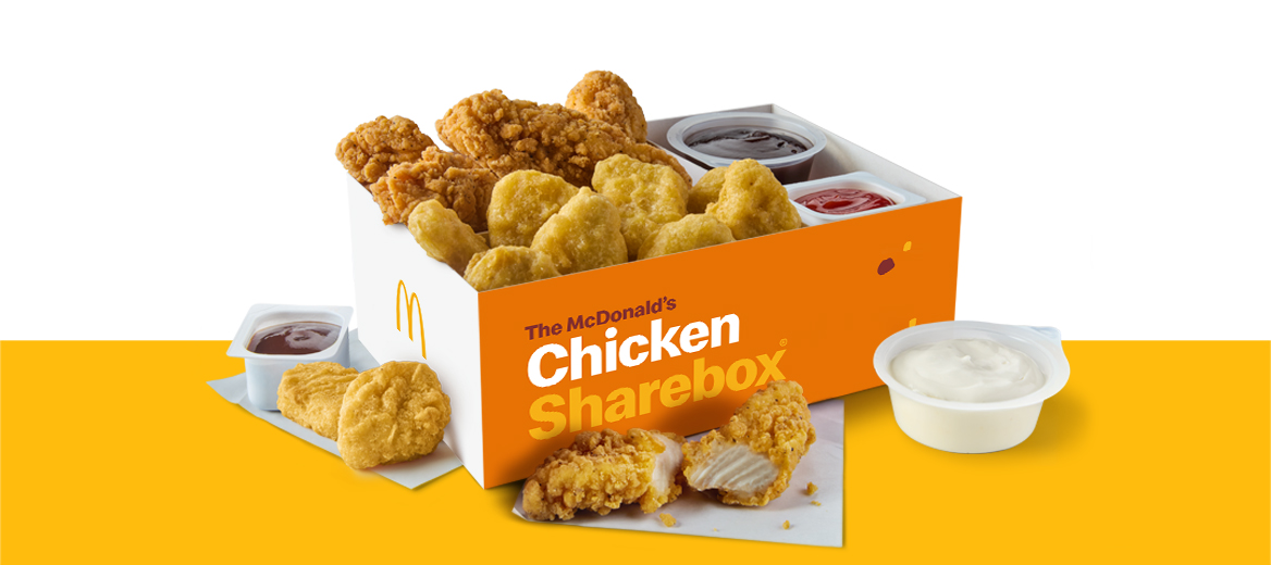 The McDonald’s Chicken Sharebox® on a yellow shelf