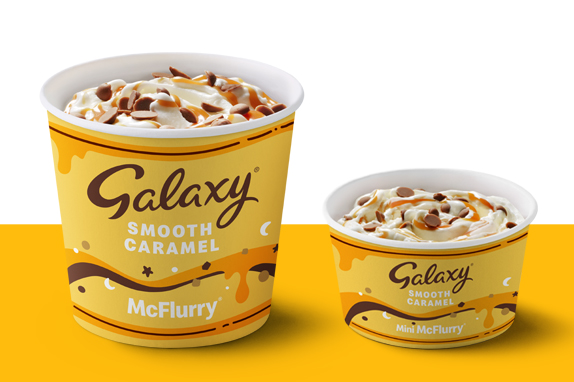 Galaxy® Caramel McFlurry®on a yellow shelf 