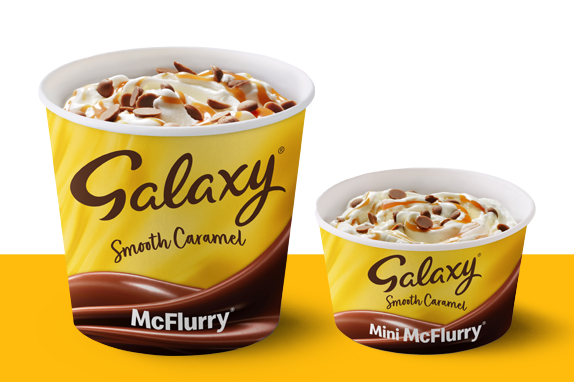 Galaxy® Caramel McFlurry® on a yellow shelf 