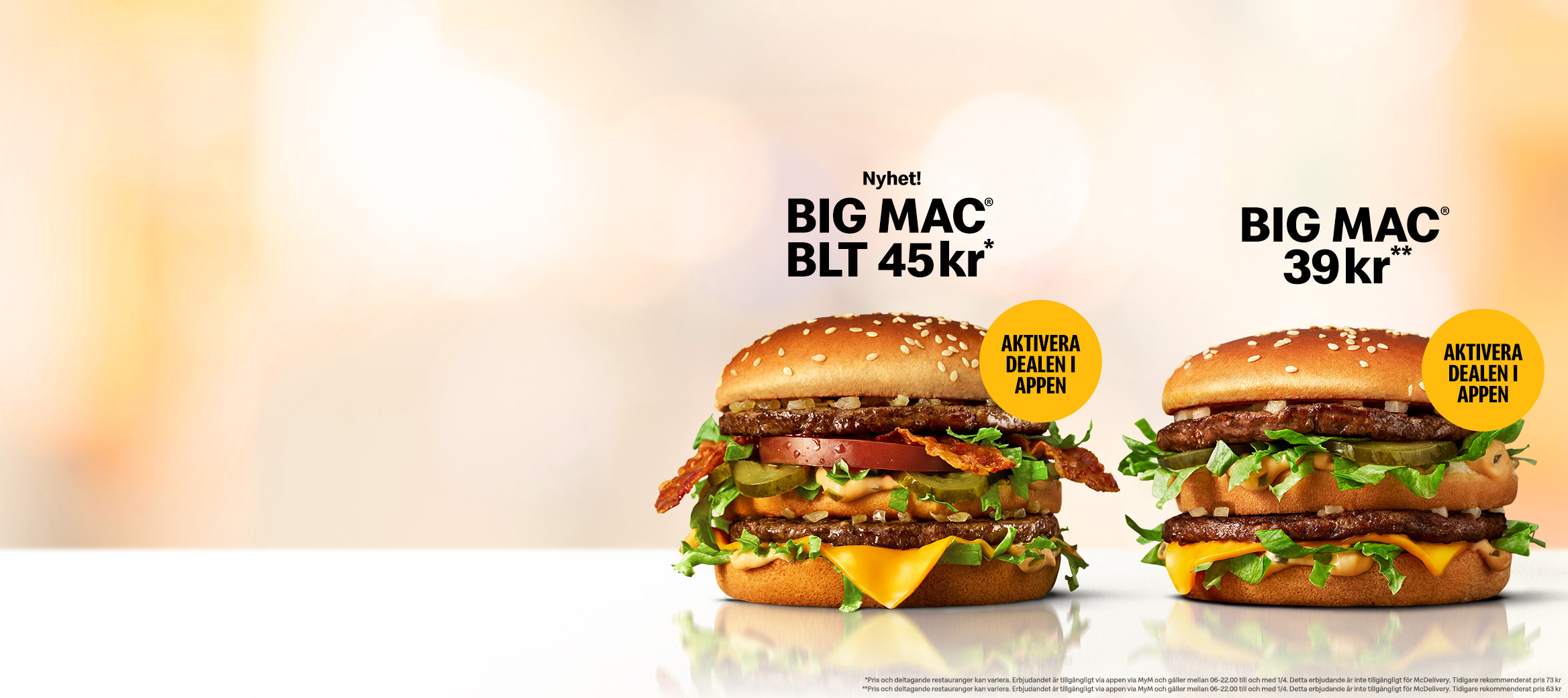 Big Mac BLT och Big Mac burgare med splashar till erbjudande i appen