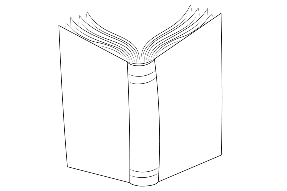 One open book outline on a white background 