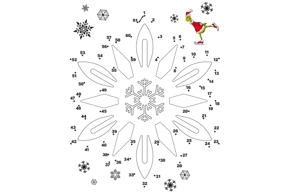 The outline of a snowflake on a white background