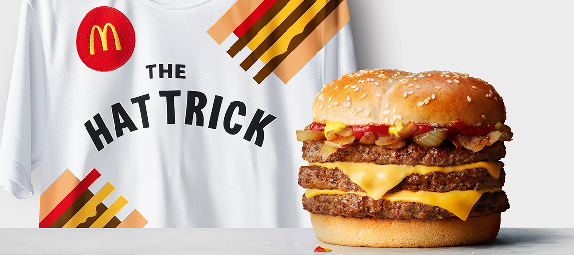A Hat Trick Style Football T-Shirt with The Hat Trick Burger.